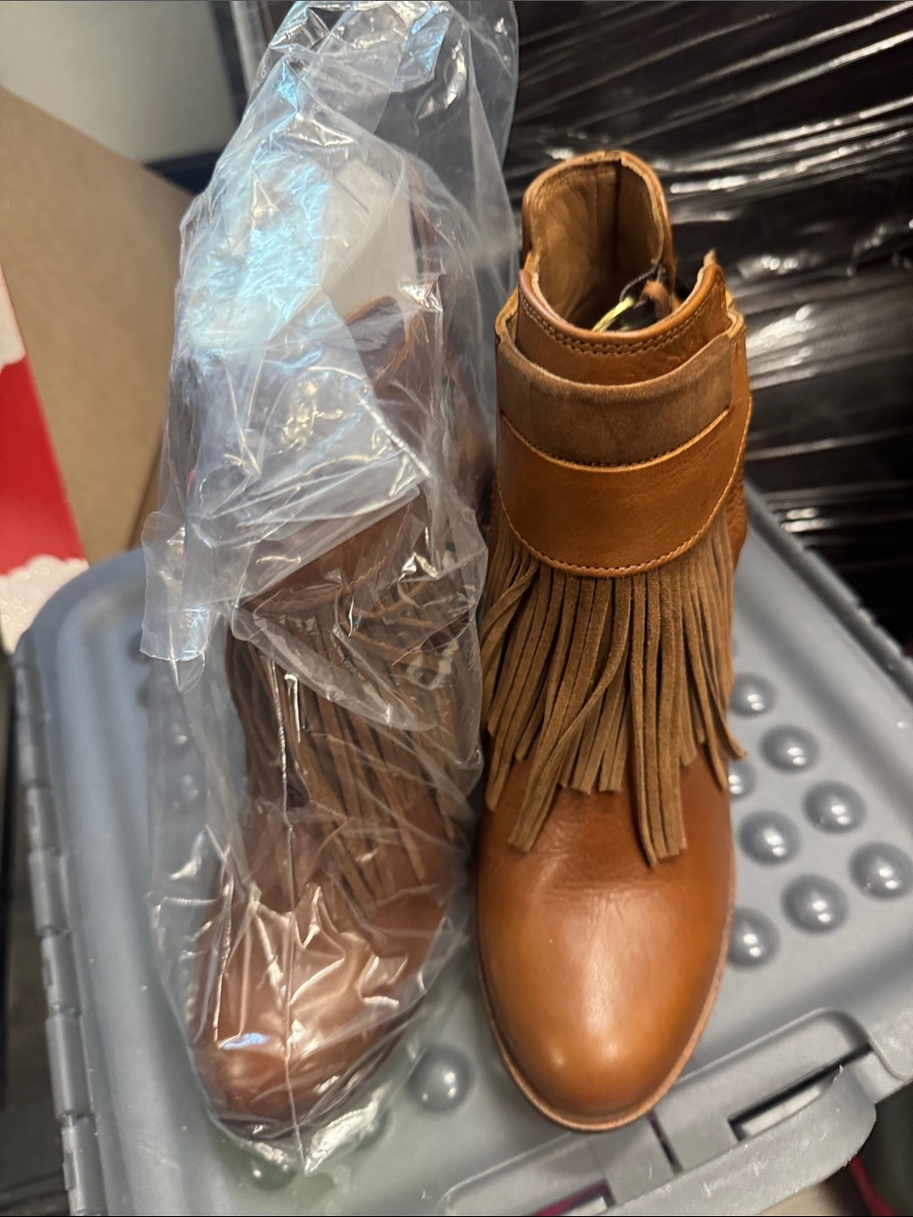Fringed Ankle Booties in Warm Brown